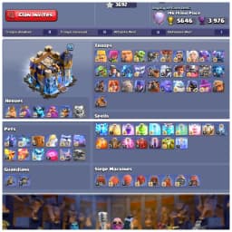TH18 Mostly Maxed 🚀 XP 263 🚀 14 Epic Equipments 🚀 25 Equipments Max 🚀 3600 Plus War Stars 🚀 13 Hero Skins 🚀 Full Max Builder Hall 7K Rank 🚀
