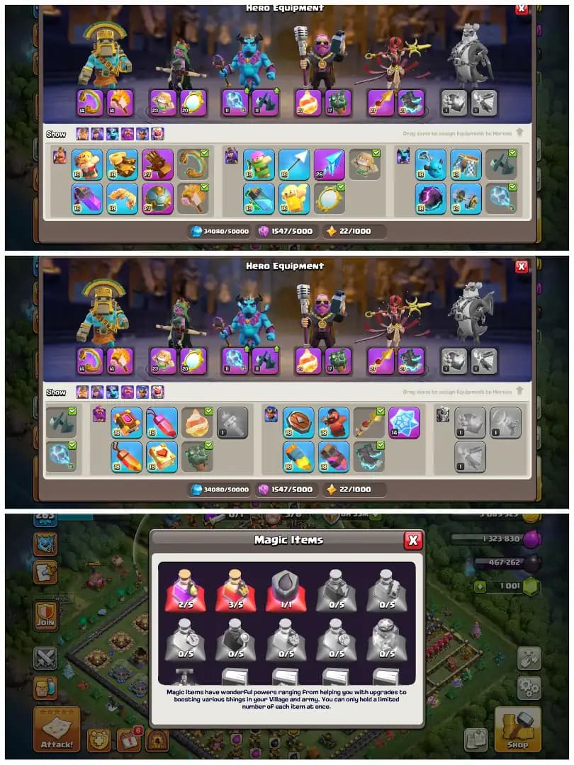 TH18 Mostly Maxed 🚀 XP 263 🚀 14 Epic Equipments 🚀 25 Equipments Max 🚀 3600 Plus War Stars 🚀 13 Hero Skins 🚀 Full Max Builder Hall 7K Rank 🚀