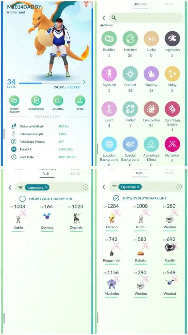 R149 | Level34 | 3 Legendary | 2 Shiny | Zygrade | Cosmong | 9 Dmax | Mini Account