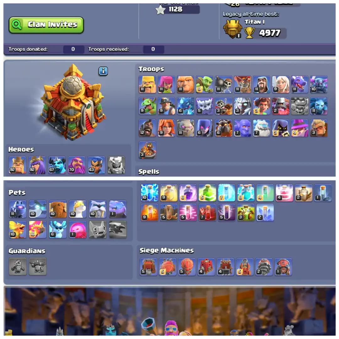 💎 TH16 MOSTLY MAX 💎 XP 218 💎 9 EPIC EQUIPMENTS 💎 BK 92 AQ 92 MP 67 GW 70 RC 43 💎 NAME CHANGEABLE 💎 STACKED OBSTACLES 💎 INSTANT DELIVERY