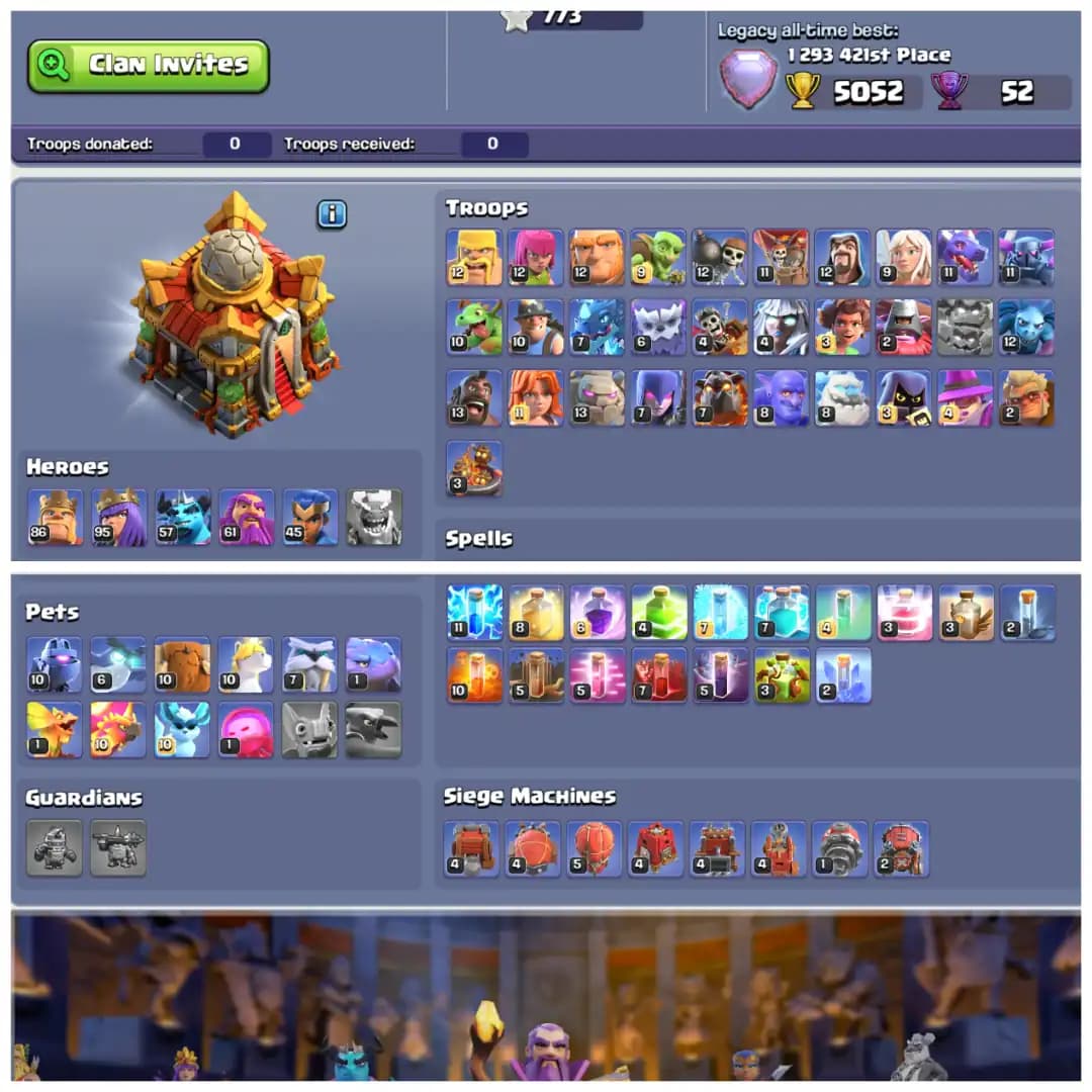 🏆 TH16 99% MAXED 🏆 XP 199 🏆 12 EPIC EQUIPMENTS 🏆 BK 86 AQ 95 MP 57 GW 61 RC 45 🏆 MAX WALLS AND DEFENSES 🏆