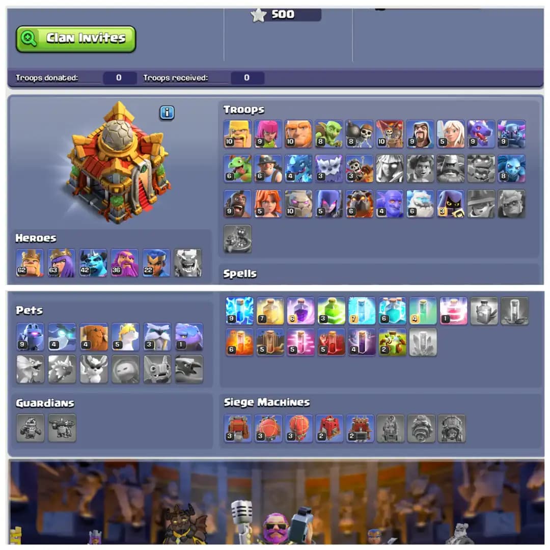 🔱 TH16 SEMI MAX 🔱 XP 155 🔱 4 EPIC EQUIPMENTS 🔱 BK 62 AQ 63 MP 42 GW 36 RC 22 🔱 GOLDEN WALLS 🔱 6 SKINS 🔱 LOADED ITEMS 🔱