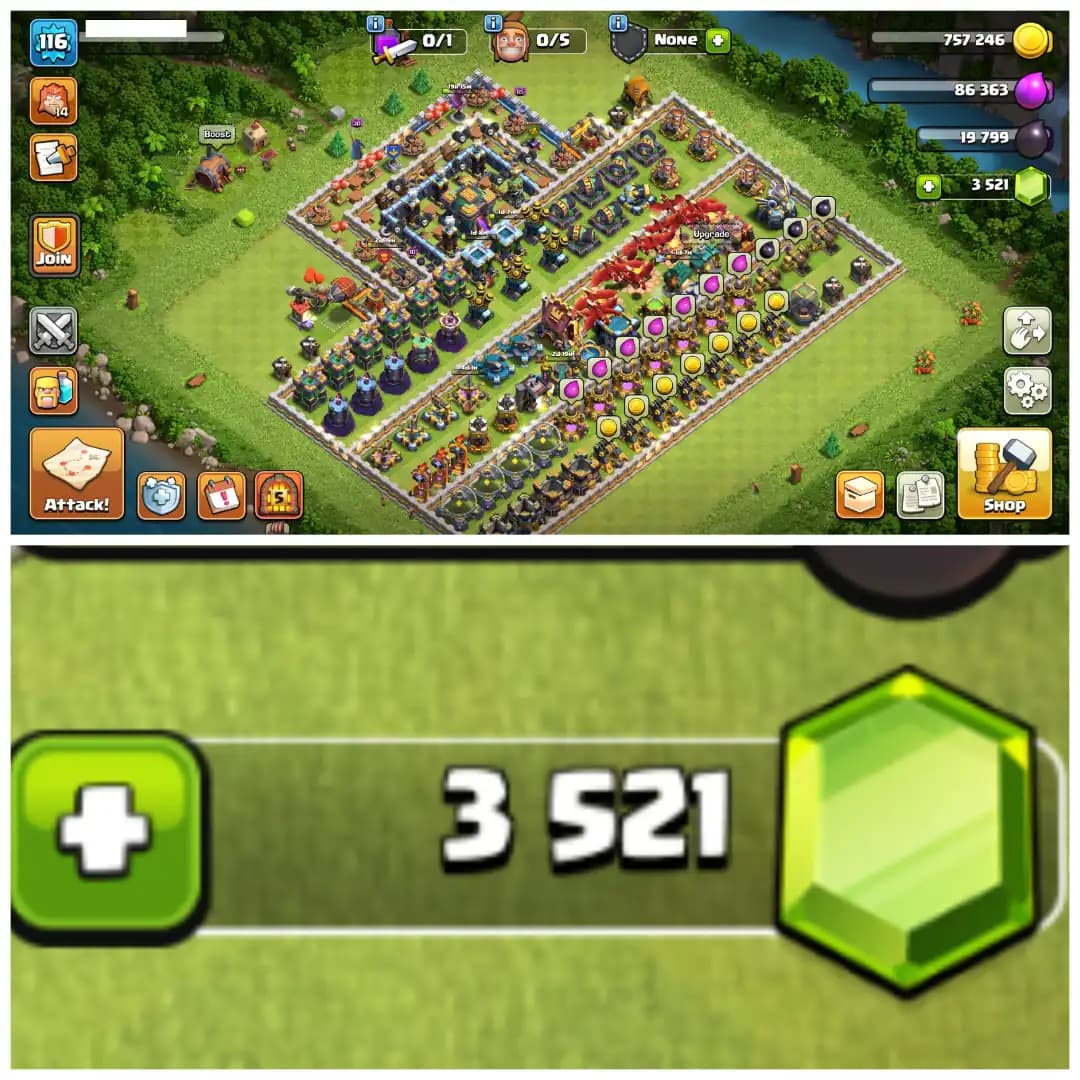 💠 TH14 SEMI MAX 💠 XP 116 💠 3500 GEMS 💠 BK 47 AQ 52 MP 35 GW 17 RC 16 💠 FREE NAME CHANGE 💠 LOADED MAGIC ITEMS 💠