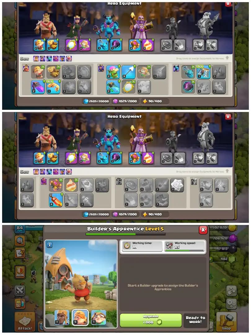 📦 TH13 DONATION ACCOUNT 📦 3 EPIC EQUIPMENTS 📦 BK 32 AQ 34 MP 25 GW 20 📦 LEVEL 5 BUILDER APPRENTICE 📦 STACKED ITEMS 📦