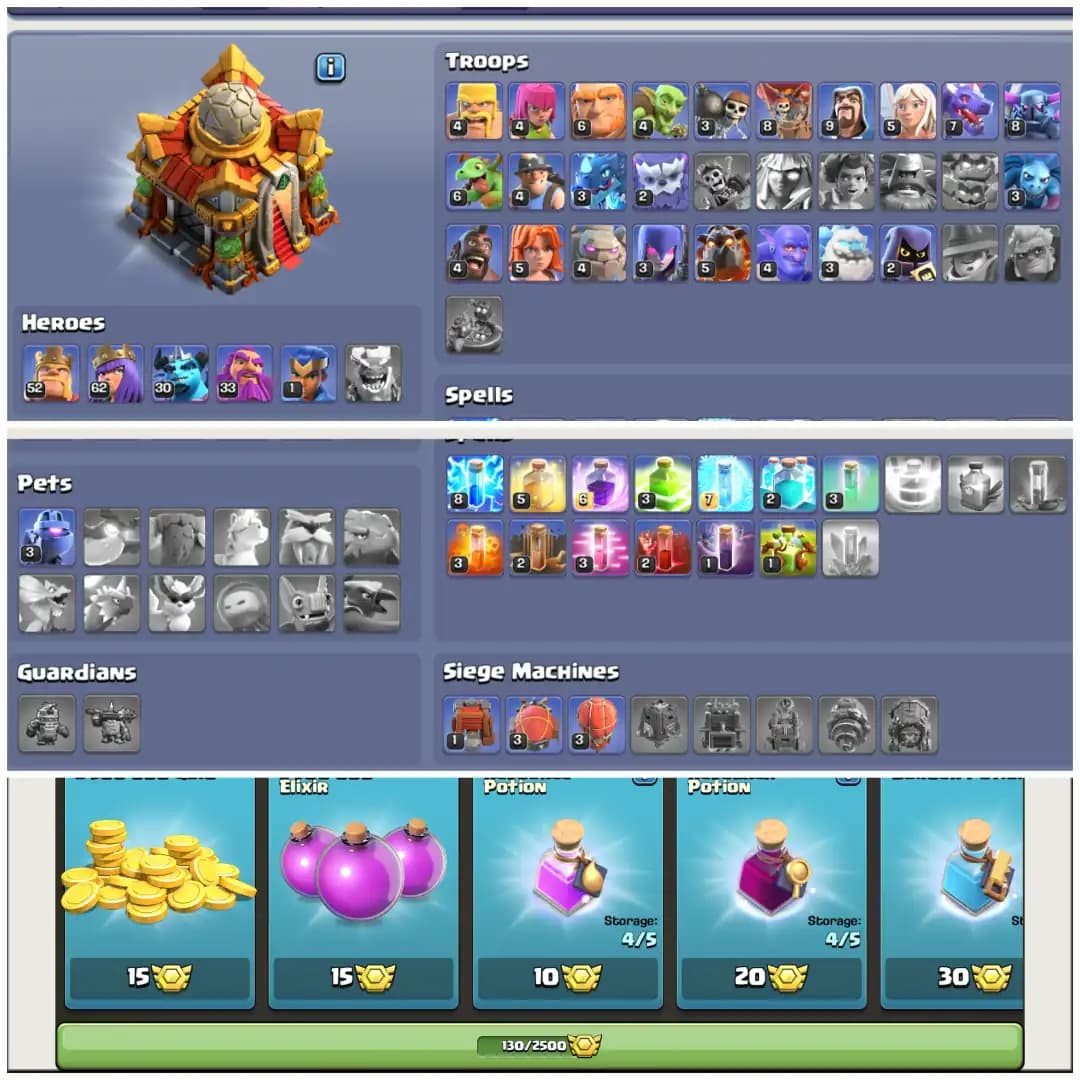 🎯 TH16 DONATION ACCOUNT 🎯 XP 144 🎯 GOOD DEFENSE AND PROFILE 🎯 BK 52 AQ 62 MP 30 GW 33 RC 1 🎯 FREE NAME CHANGE 🎯 130 CWL MEDALS 🎯