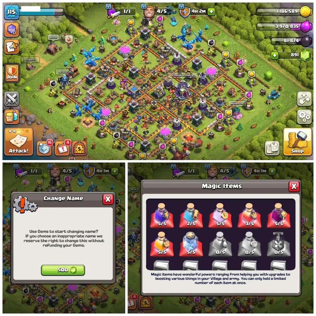 🛡️ TH15 DONATION ACCOUNT 🛡️ XP 115 🛡️ GOOD DEFENSES 🛡️ BK 44 AQ 50 MP 32 GW 23 RC 1 🛡️ NAME CHANGEABLE 🛡️