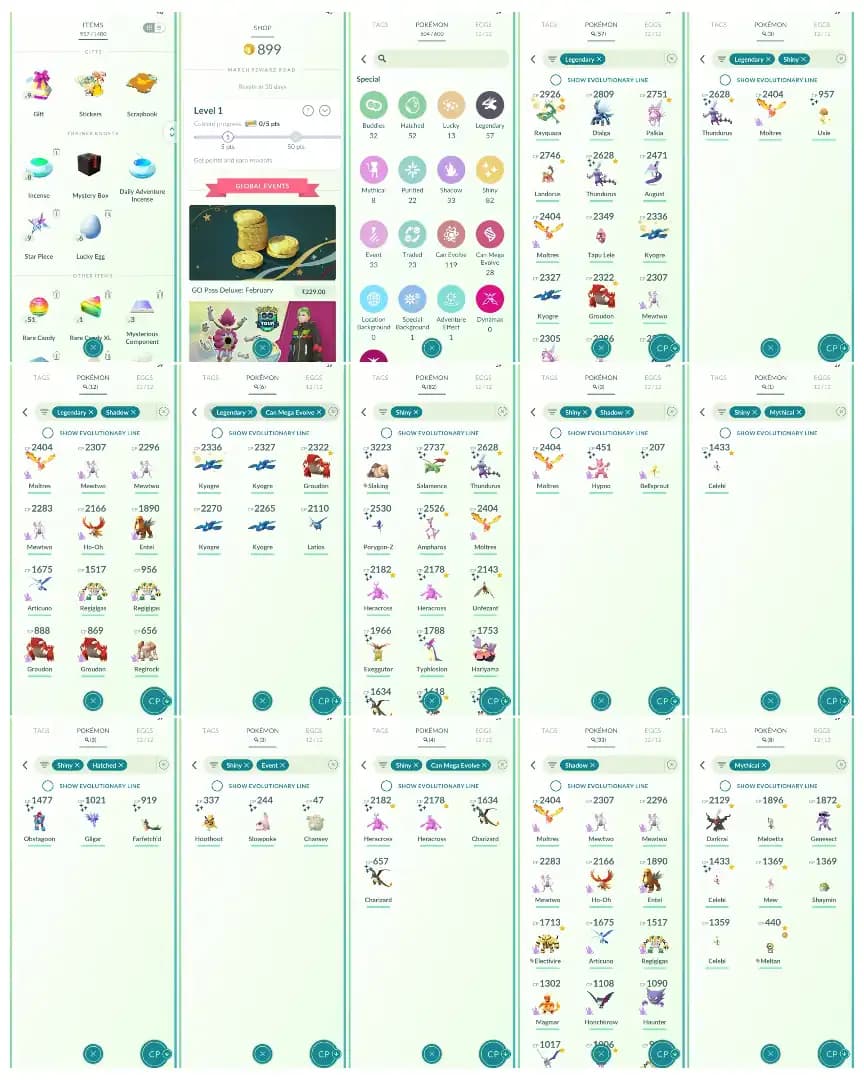 🔥 LEVEL 58 RARE 2016 CREATION 🔥 899 POKECOINS 🔥 GALAR ARTICUNO 🔥 2 SHADOW LEGEND MEWTWO 🔥 SHINY MYTHICAL CELEBI 🔥 16 PERFECT IV 100 🔥