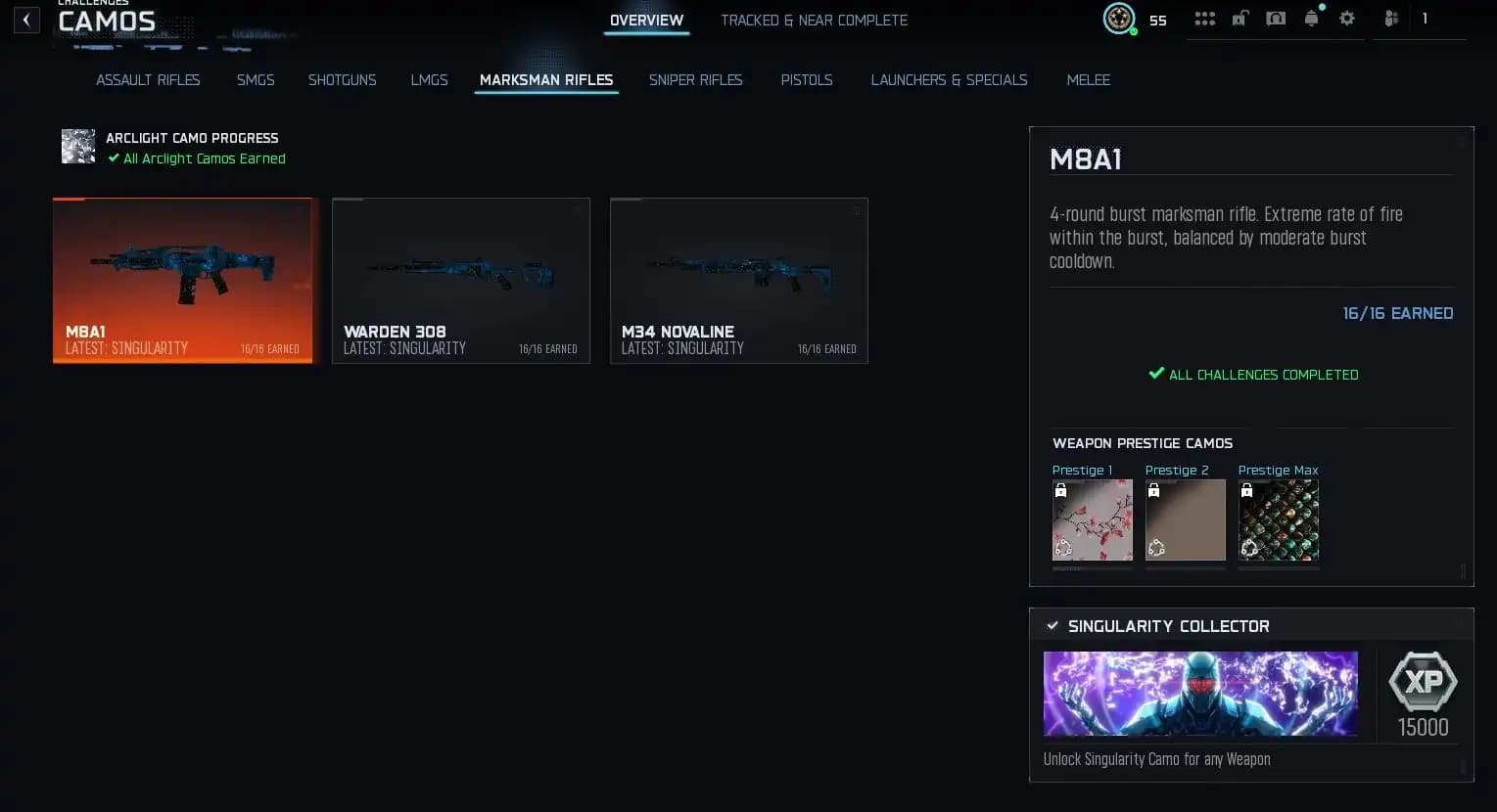 Singularity Camo 🩷 BO7 Multiplayer Master Camo Unlocked 🩷 Level 55 🩷 Prestige 1 ready 🩷 All Platforms Linkable